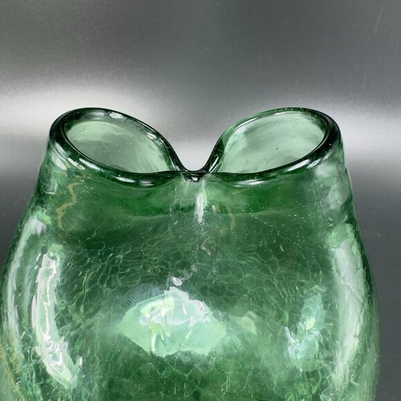 Green Crackle Glass Pinched Ivy Vase Hand Blown Glass Vase Hand Made Glassware - Picture 7 of 14